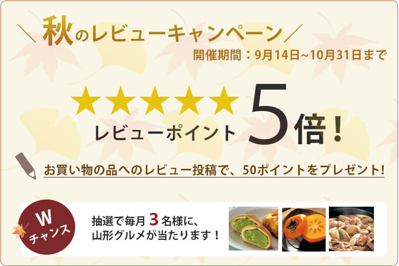 秋のレビューポイント5倍キャンペーン！ 9/14～10/31