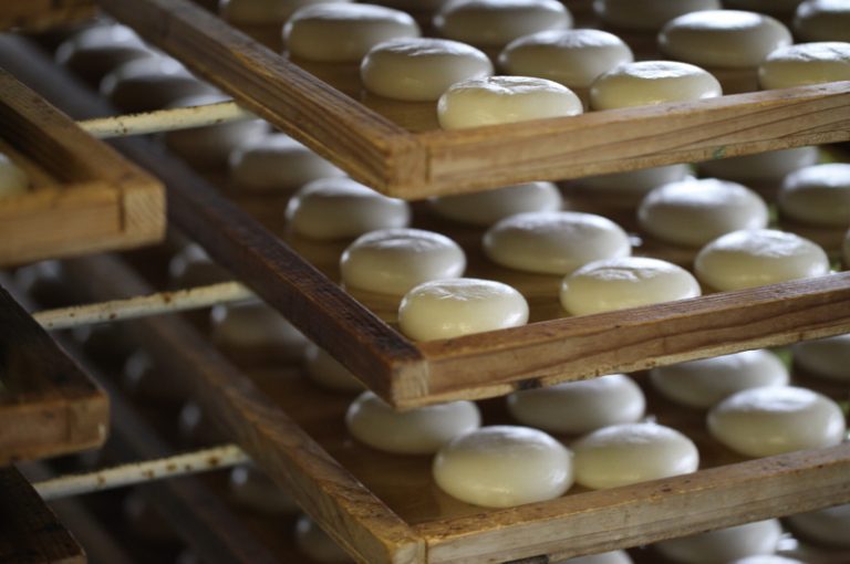 餅棚に並べられた女鶴もち